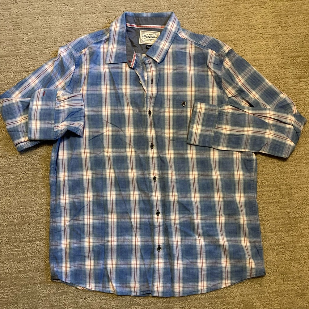 Flag and Anthem Dry Goods Supply Men’s Large flannel shirt in blue and red.